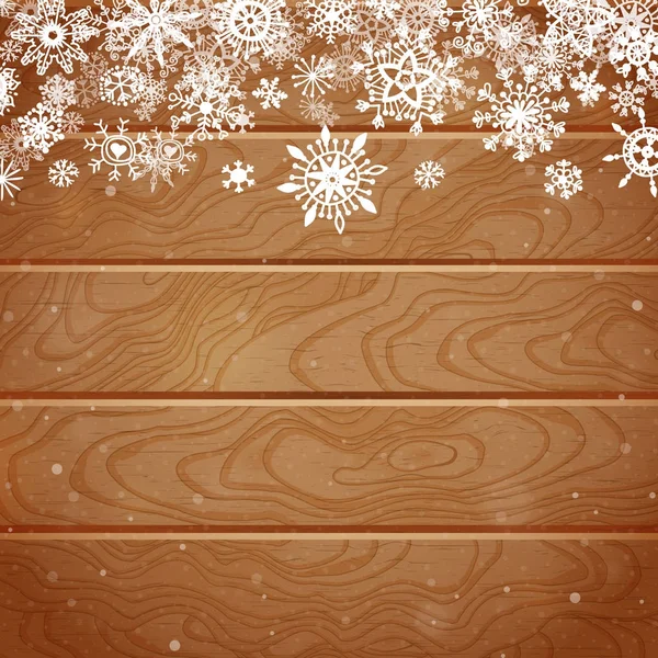 クリスマス雪の結晶を木材の背景 — ストックベクタ