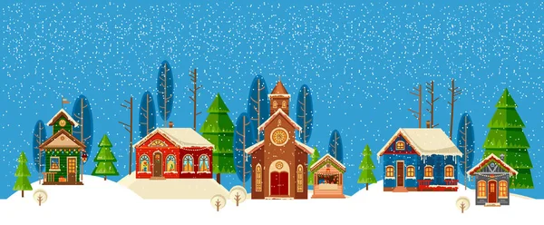 Krajobraz miejski zimą. Wesołych Świąt Bożego Narodzenia — Wektor stockowy