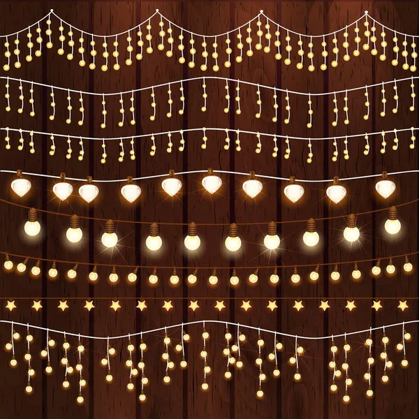 Ensemble de lumières de Noël lumineuses pour les vacances de Noël — Image vectorielle
