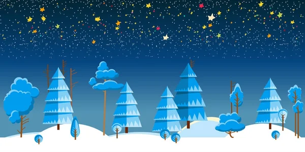 Vectorillustratie van winter nacht bos — Stockvector