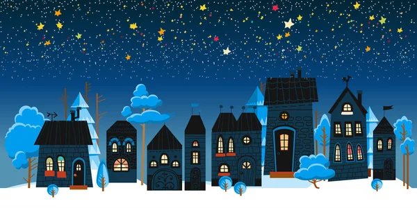 圣诞冬季夜景背景 — 图库矢量图片