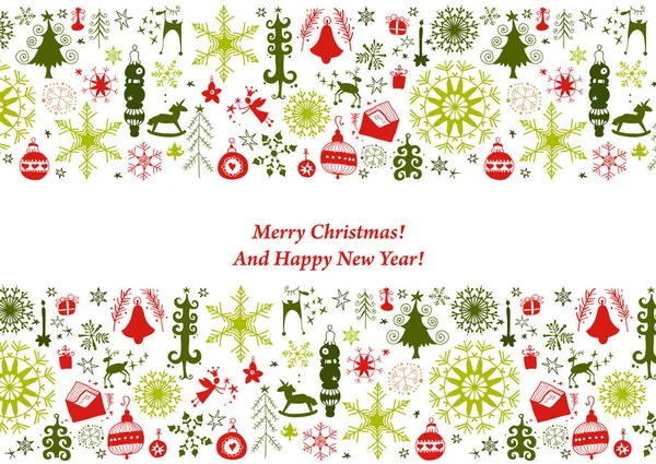 Χριστουγεννιάτικη κάρτα με επίπεδες Χριστουγεννιάτικες εικόνες — Διανυσματικό Αρχείο