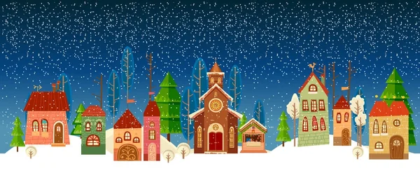 Carte de Noël et Nouvel An. L'église. Arbre . — Image vectorielle