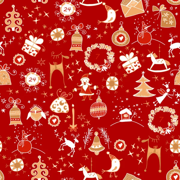 Navidad icono rojo patrón sin costuras. Invierno — Vector de stock