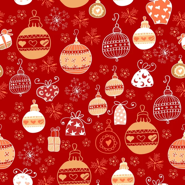 Seamless pattern with Christmas Balls on red — Stock Vector