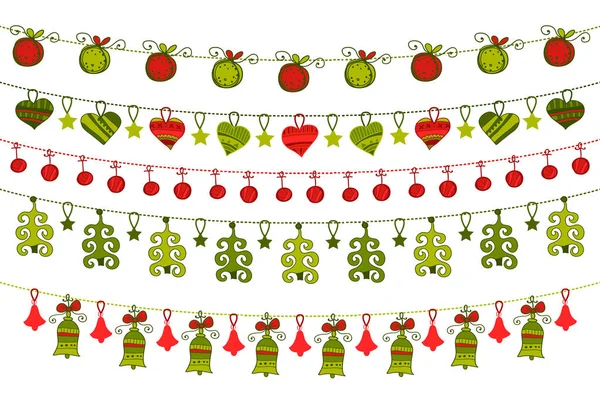 Grußkarte mit hängendem Weihnachtsschmuck — Stockvektor