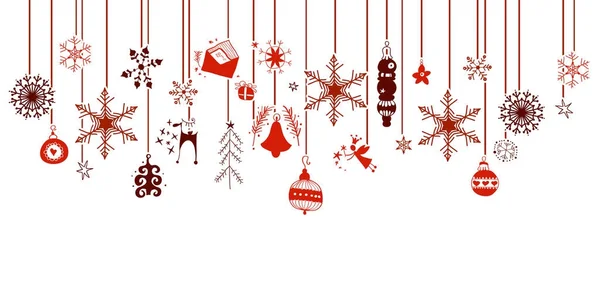 各种悬挂圣诞饰品的边界 — 图库矢量图片