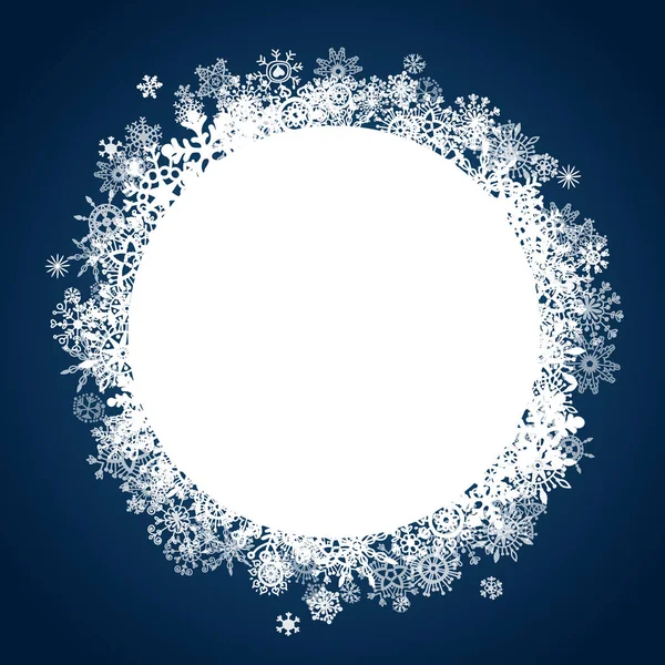 Étiquette de Noël avec fond bleu et flocons de neige — Image vectorielle