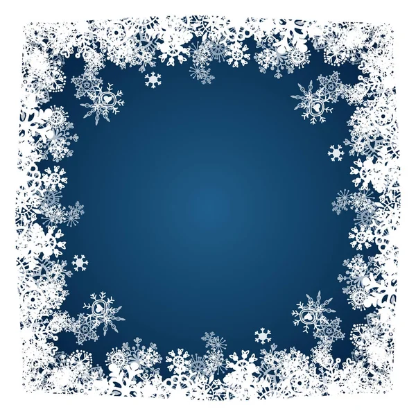 Weihnachtskarte Schneeflocken Rahmen auf blau — Stockvektor