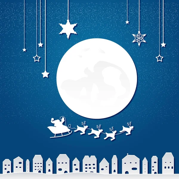 Merry Christmas and Happy New Year In the city at full moon with Santa claus and snowman — Stock Vector