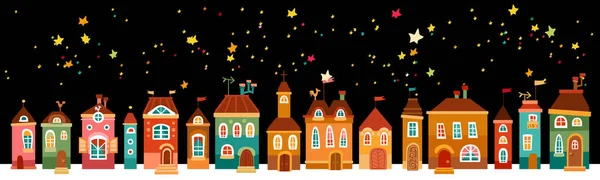 Weihnachtslandschaft Nacht mit den Häusern — Stockvektor