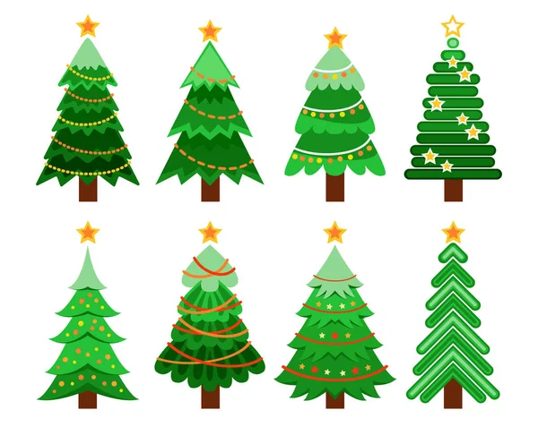 Set van plat 8 kerstboom — Stockvector