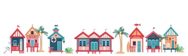 Background with multi-colored Beach Huts clipart