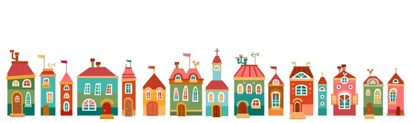 Vector border with cute house in children style — Stock Vector