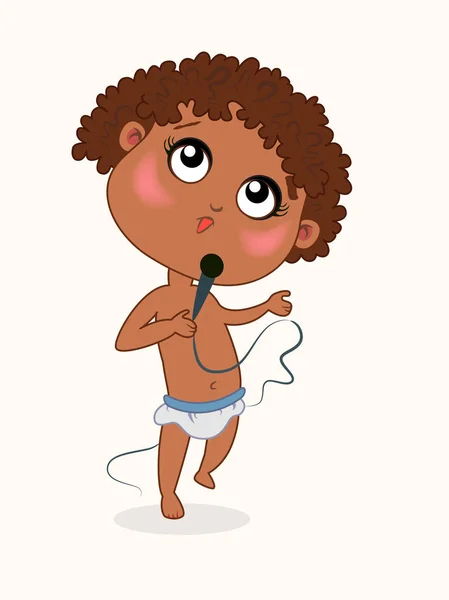 Bébé africain se tient avec micro et chante — Image vectorielle