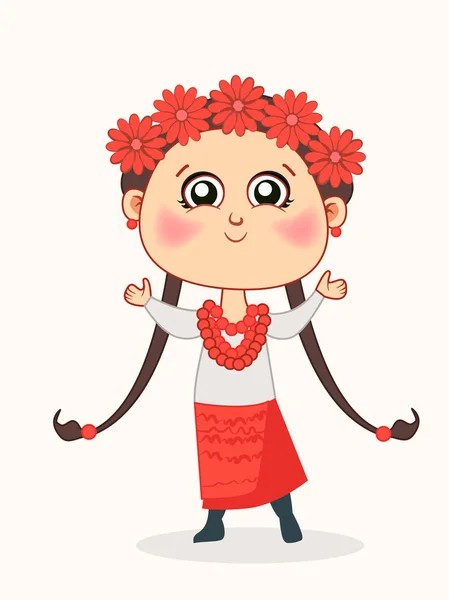 Cute baby girl in a wreath of flowers — Stock Vector