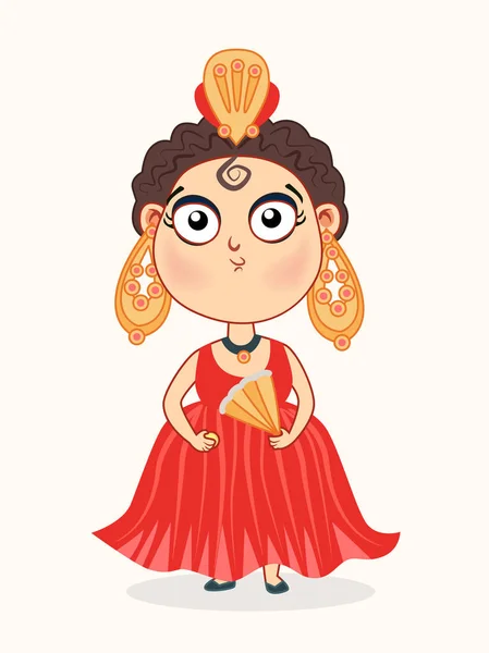 Linda niña en un vestido de carnaval rojo — Vector de stock