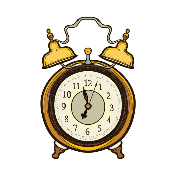 Relógio de alarme antigo desenhado à mão. Hora do despertar —  Vetores de Stock
