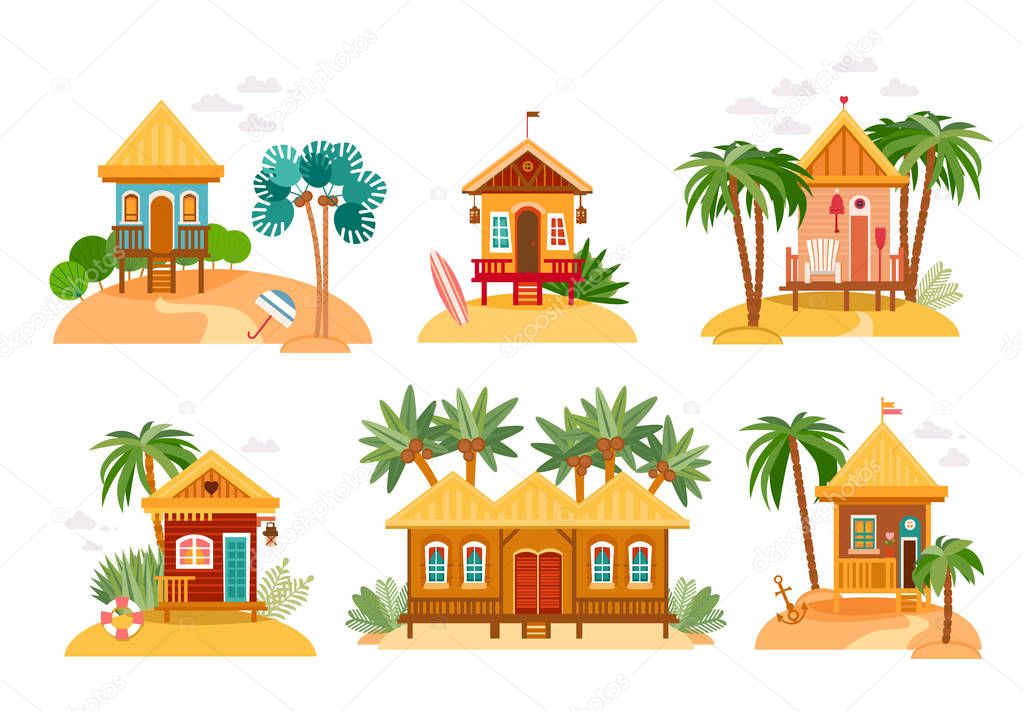 Beach houses collection of straw huts, bungalow