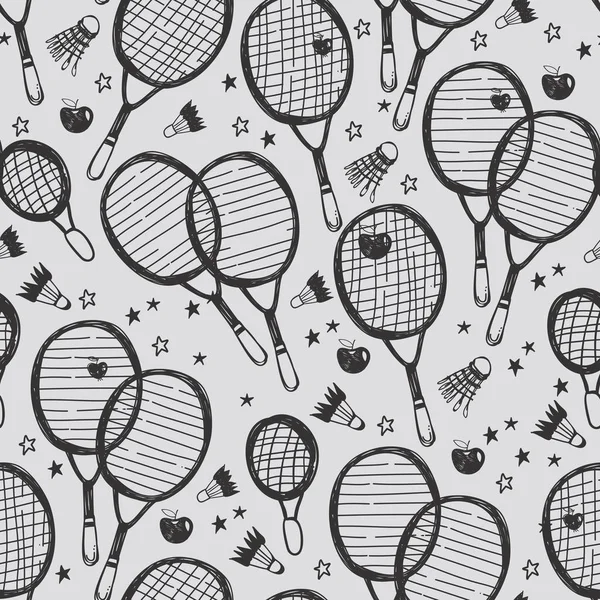 Deportes tenis y bádminton patrón sin costura — Vector de stock