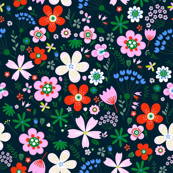 Incroyable vecteur floral motif sans couture de fleurs — Image vectorielle