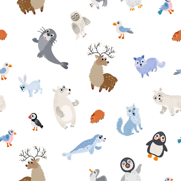 Wild North Pole animals pattern in flat style — Stock Vector