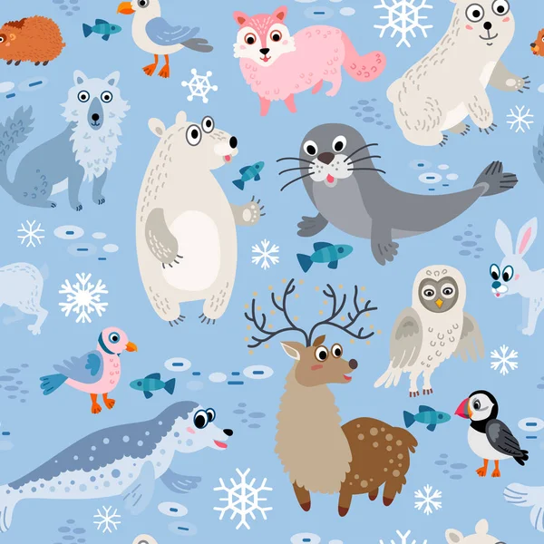 Wild North Pole animals pattern in flat style — Stock Vector