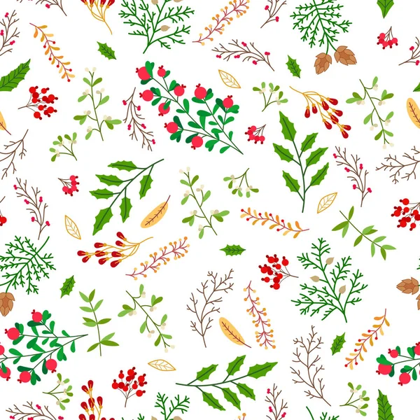 Patrón sin costuras de Navidad con lindas plantas de invierno — Archivo Imágenes Vectoriales