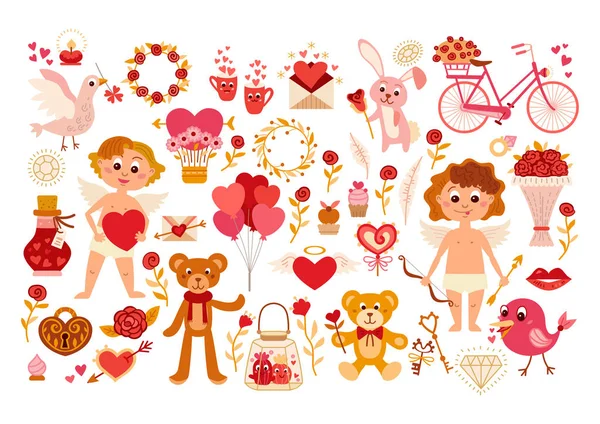 Großer Valentinstag mit Liebeselementen — Stockvektor