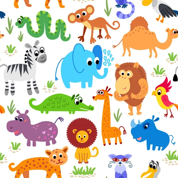 Wild Africa animals seamless pattern in flat style — Stock Vector