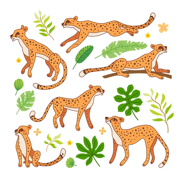 Vilda katter. Vektor tecknad exotiska leoparder — Stock vektor