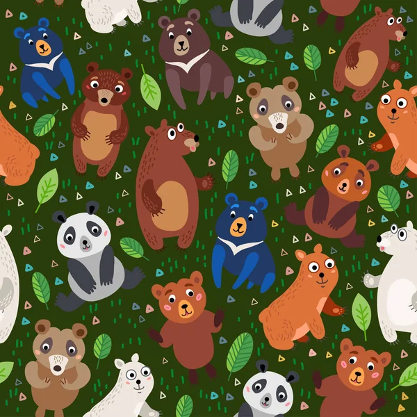Forêt d'ours Modèle sans couture. A Animaux des bois — Image vectorielle