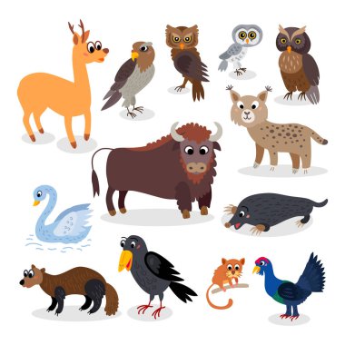 Wild Europe animals set in flat style clipart