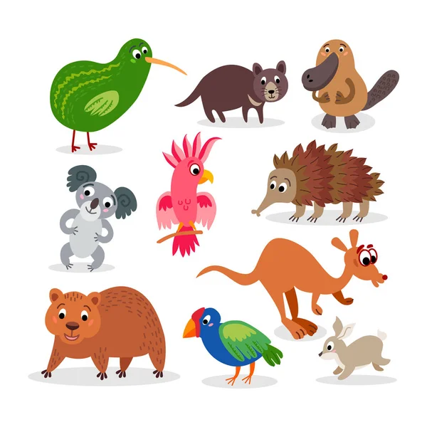 Animaux sauvages de l'Australie mis dans le style plat — Image vectorielle