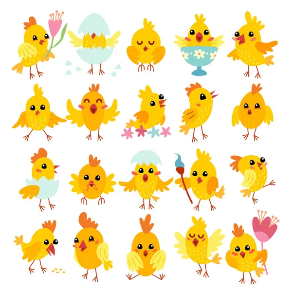 Colorido personaje de pollo de Pascua en estilo de dibujos animados — Vector de stock