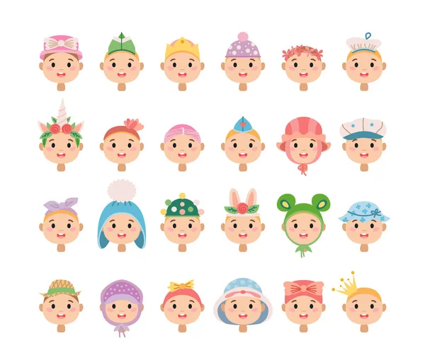 Un set de sombreros para niños de dibujos animados. Sombreros con estilo — Vector de stock