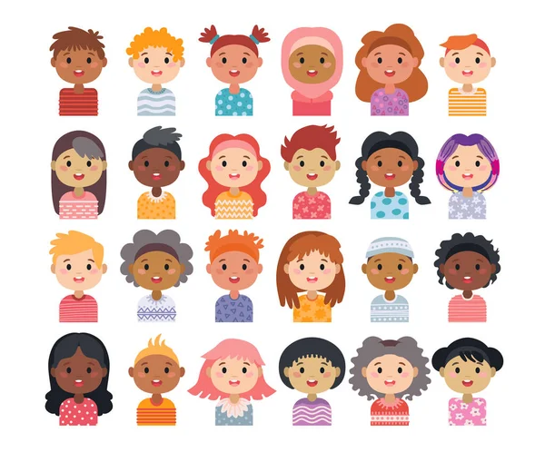 Ensemble d'avatars de personnages d'enfants. Les enfants — Image vectorielle