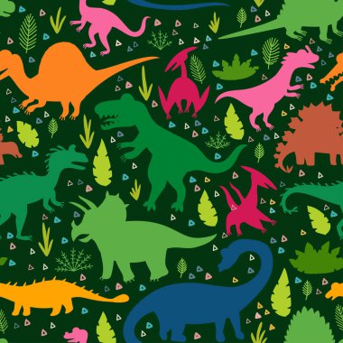 Siluetlerle çocuksu desenler sevimli dinozorlar