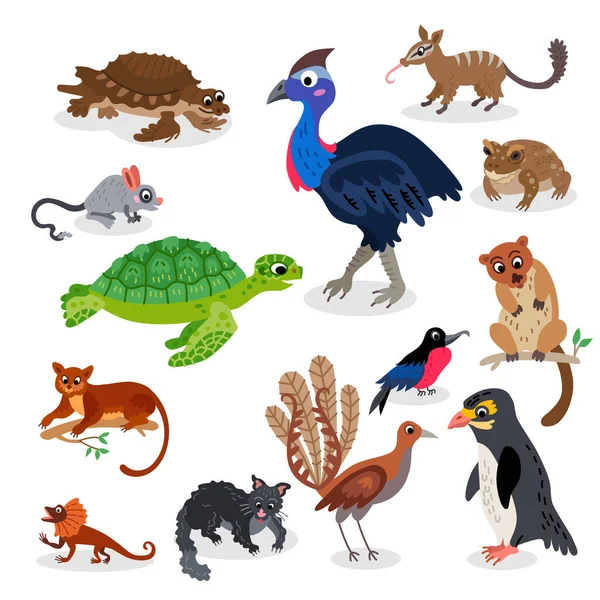 Animaux sauvages de l'Océanie dans un style plat — Image vectorielle