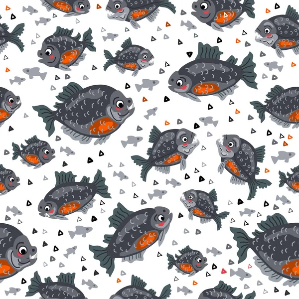 Um padrão infantil com peixes piranha desenhos animados . — Vetor de Stock