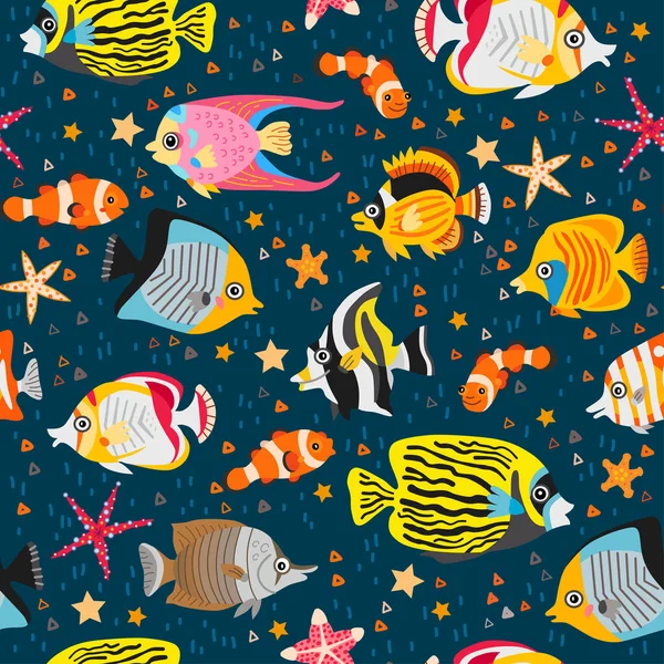 A seamless pattern with exotic tropical fishes — Stock Vector