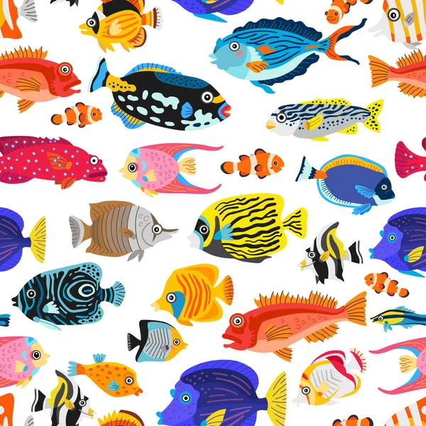 Ένα απρόσκοπτο μοτίβο με εξωτικά τροπικά ψάρια — Διανυσματικό Αρχείο