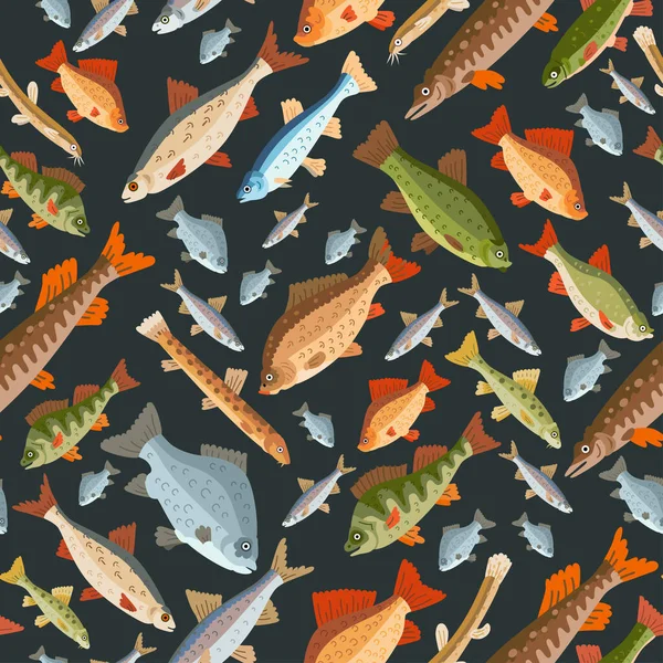 Seamless freshwater fish pattern. A vector seafood — Stock Vector