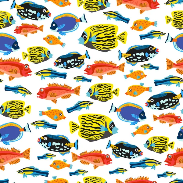 A Childish bright cartoon tropic fish pattern — Stock Vector