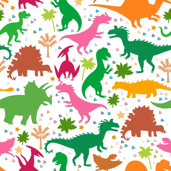 Dětský vzor se siluetami roztomilý dinosauři — Stockový vektor