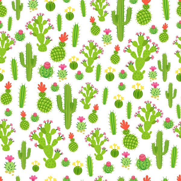 Een Childish helder cartoon cactus vector patroon — Stockvector