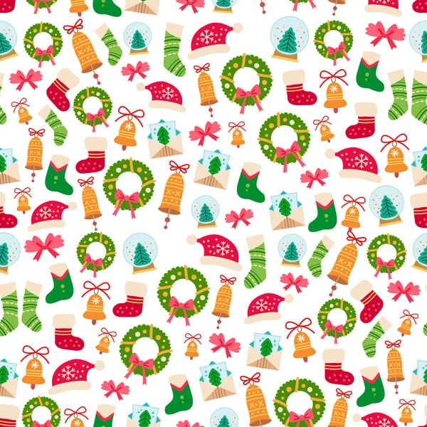Χριστουγεννιάτικο μοτίβο με μια διακόσμηση σπιτιού κινουμένων σχεδίων — Διανυσματικό Αρχείο