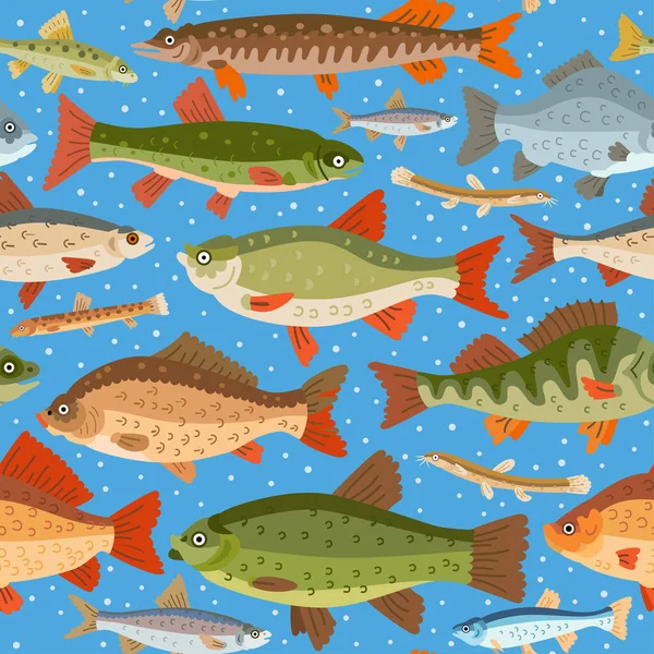 Seamless freshwater fish pattern. A vector seafood — Stock Vector