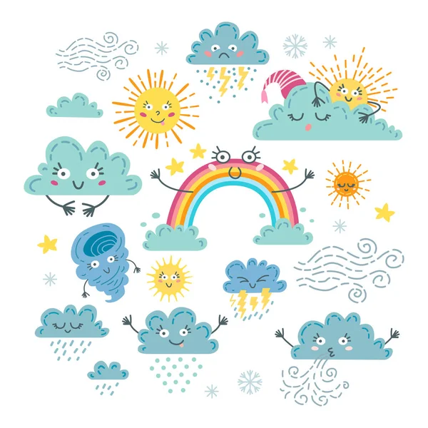 Cute weather set. A forecast meteorology symbols — Stock Vector