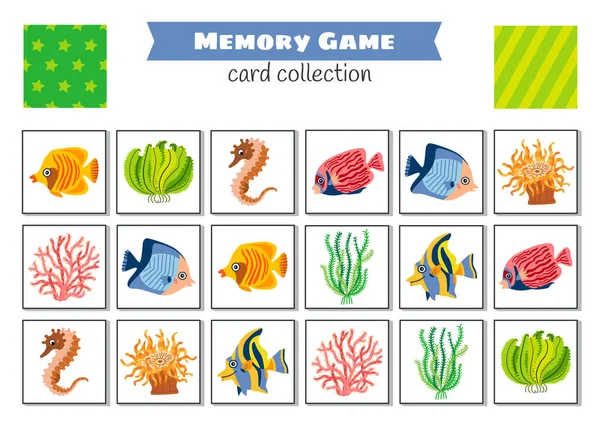 Juego de memoria con peces de dibujos animados. Un vector — Vector de stock